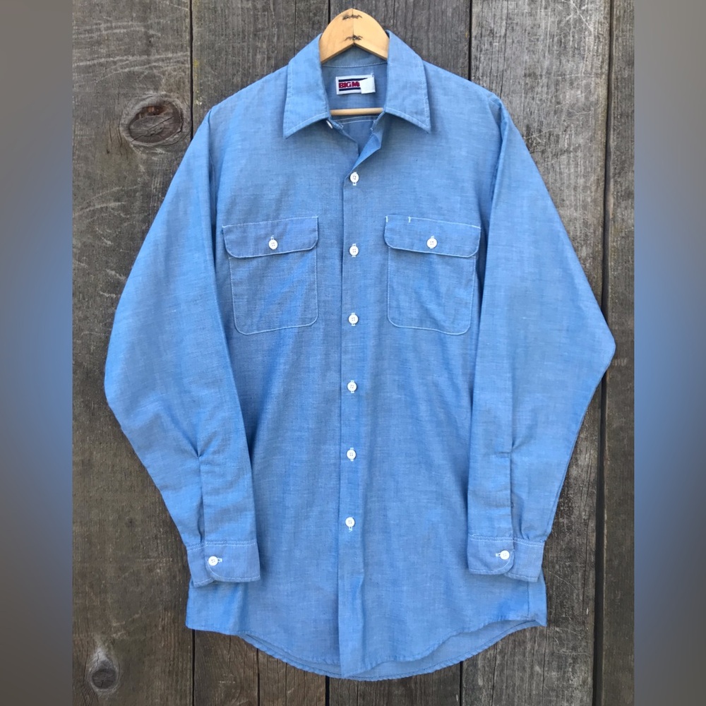 VTG 80s Big Mac Chambray Button Up Work Shirt 15 - 15 1/2 Medium Tall
